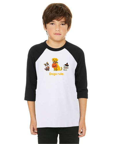 Youth Trick-or-Treat Pups Baseball Tee